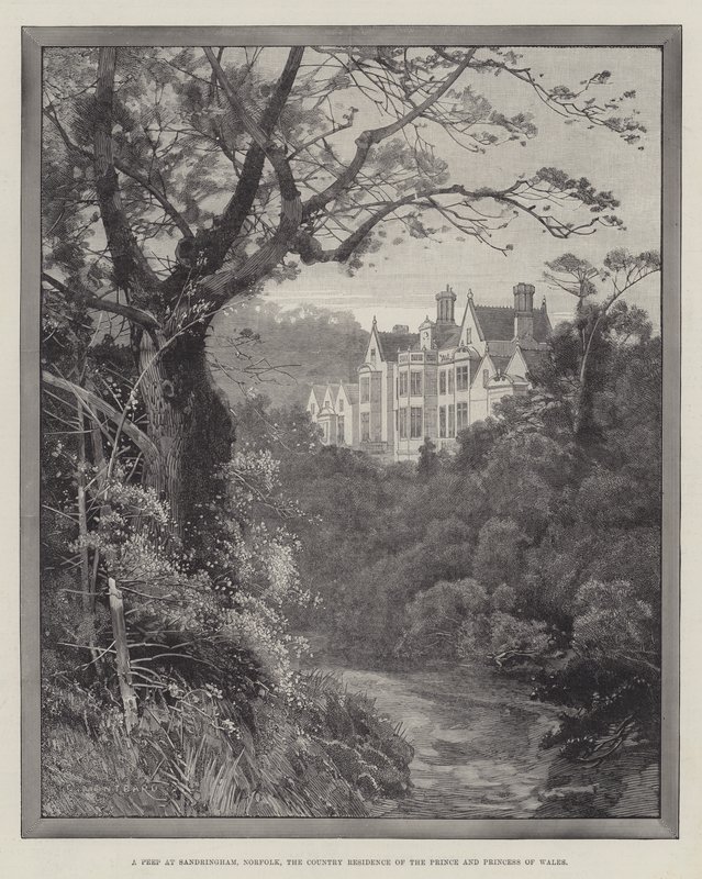 Spojrzenie na Sandringham, Norfolk, wiejska rezydencja księcia i księżnej Walii autorstwa Charles Auguste Loye
