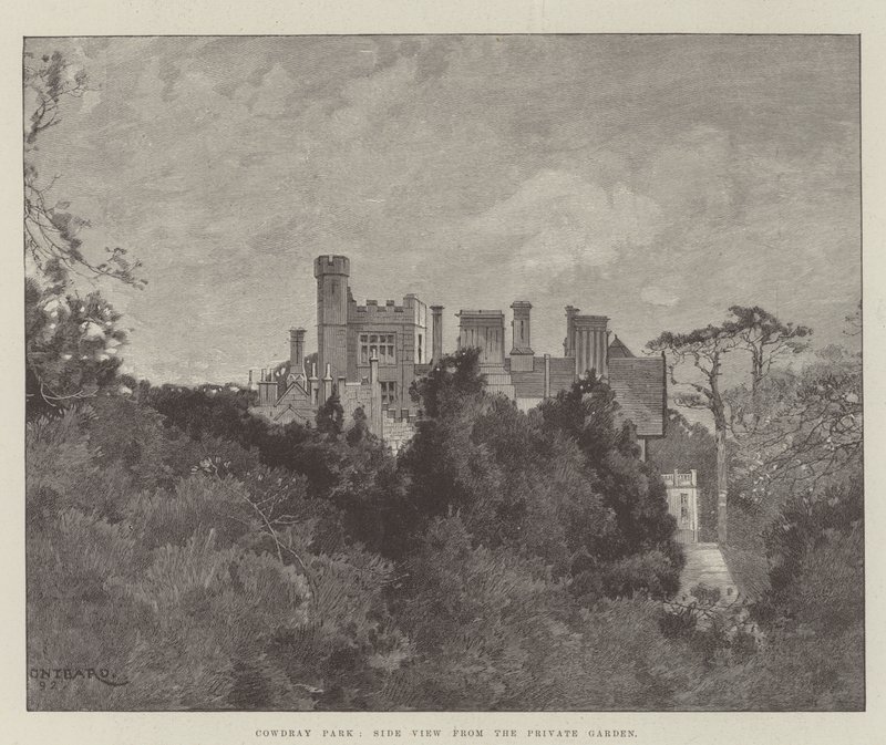 Park Cowdray, boczny widok z prywatnego ogrodu autorstwa Charles Auguste Loye