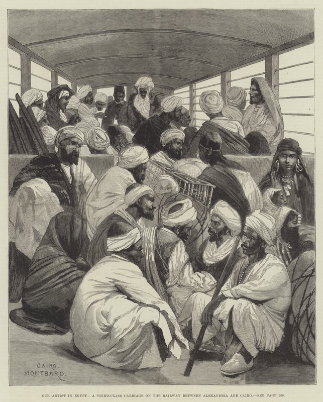 Nasz artysta w Egipcie, wagon trzeciej klasy na kolei między Aleksandrią a Kairem autorstwa Charles Auguste Loye