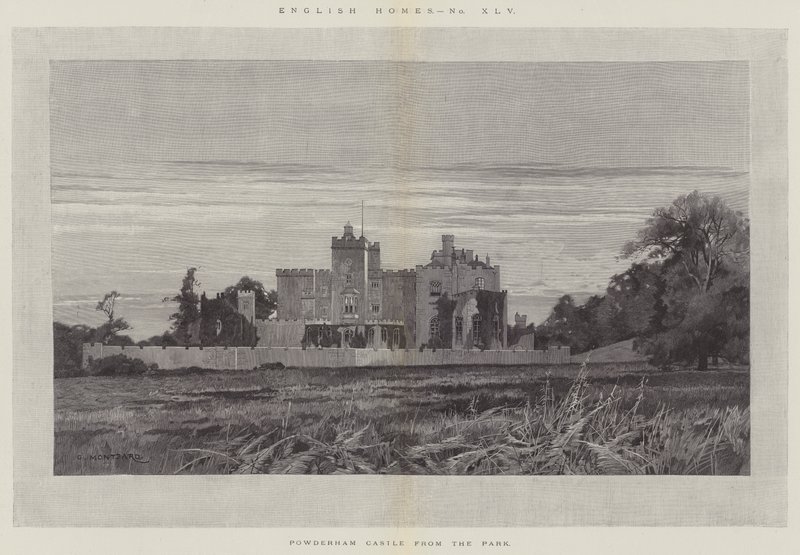 Zamek Powderham od strony parku autorstwa Charles Auguste Loye