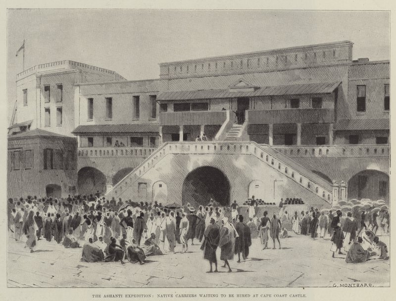 Ekspedycja Ashanti, Native Carriers czekający na zatrudnienie w Cape Coast Castle autorstwa Charles Auguste Loye