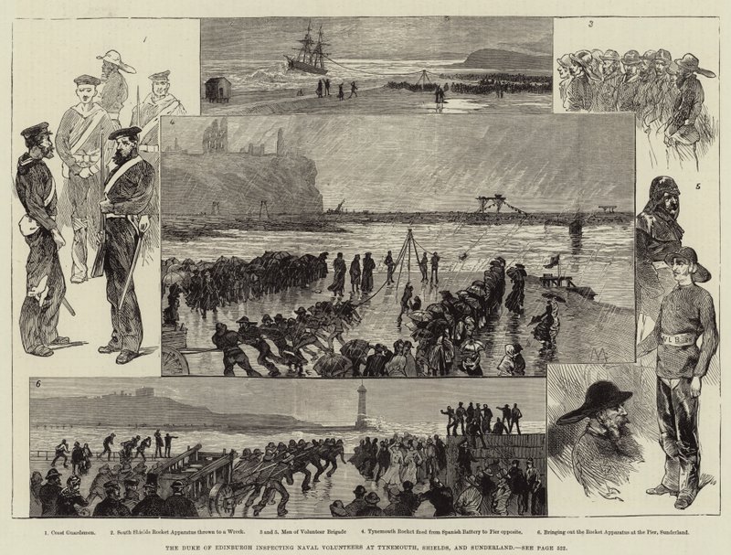Książę Edynburga przeprowadza inspekcję Ochotników Marynarki Wojennej w Tynemouth, Shields i Sunderland autorstwa Charles Auguste Loye