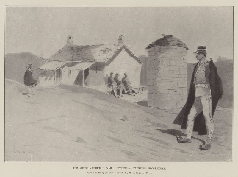 Wojna grecko-turecka, przed frontowym domem mieszkalnym autorstwa Charles Auguste Loye