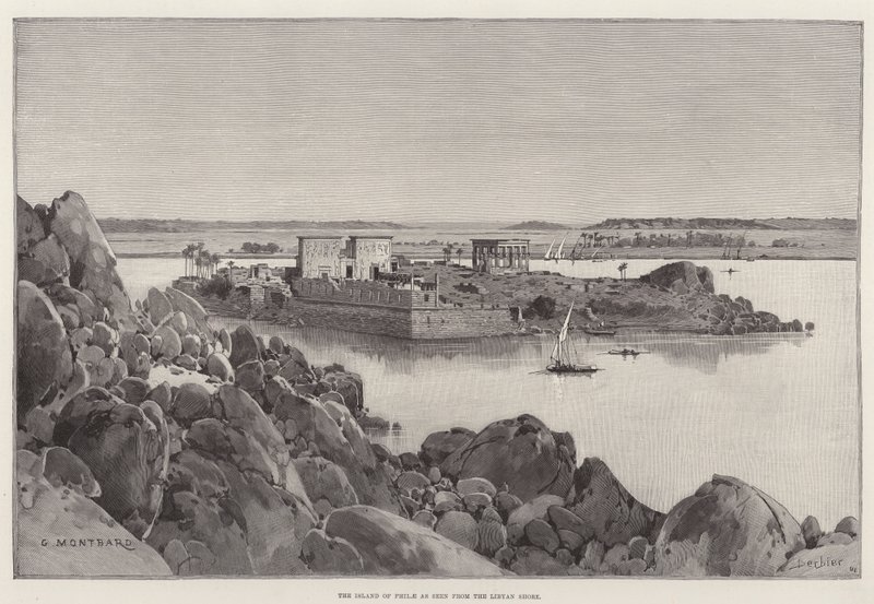 Wyspa Philae widziana z libijskiego wybrzeża autorstwa Charles Auguste Loye