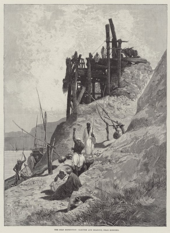 Ekspedycja na Nilu, Sakiyeh i Shadouf, niedaleko Korosko autorstwa Charles Auguste Loye