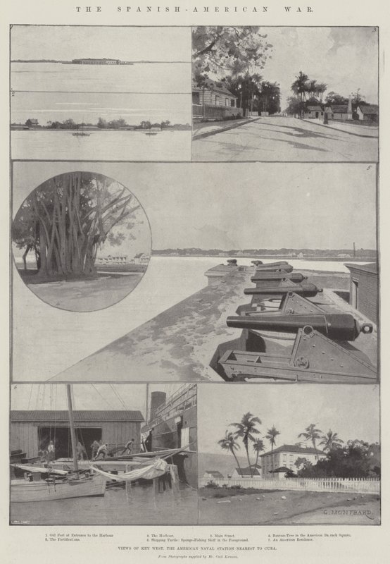 Wojna hiszpańsko-amerykańska, widoki Key West, amerykańska stacja marynarki najbliższa Kubie autorstwa Charles Auguste Loye