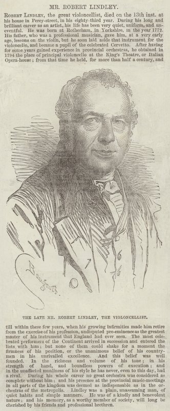 Nieżyjący już pan Robert Lindley, wiolonczelista autorstwa Charles Baugniet