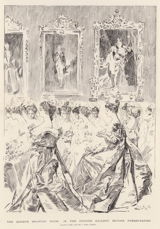 Salon Królowej, w Galerii Obrazów przed prezentacją autorstwa Charles Dana Gibson