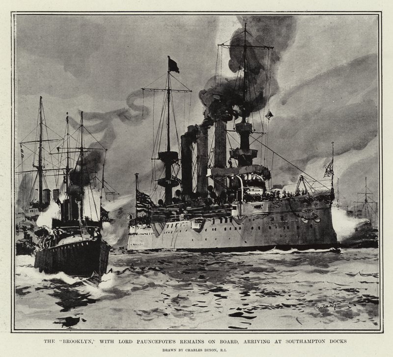 Brooklyn, ze szczątkami Lorda Pauncefote na pokładzie, przybywa do Southampton Docks autorstwa Charles Edward Dixon