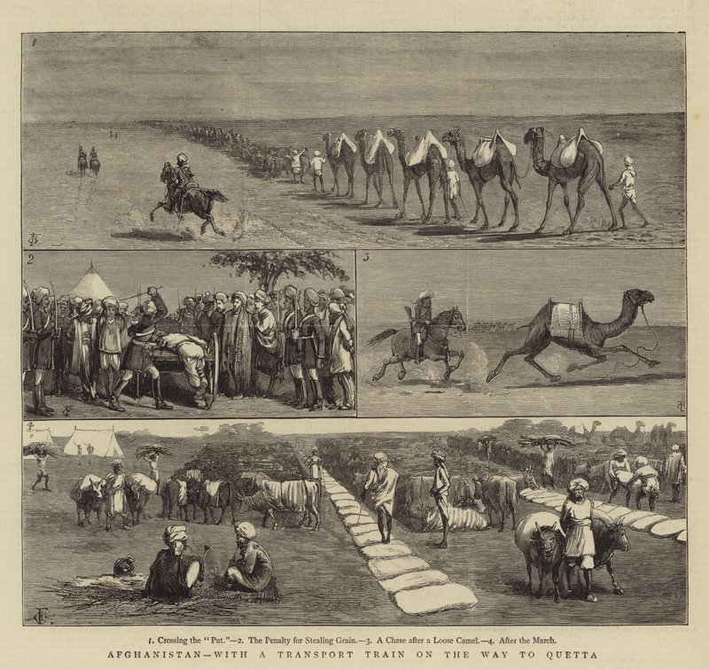 Afganistan, z pociągiem transportowym w drodze do Quetta autorstwa Charles Edwin Fripp