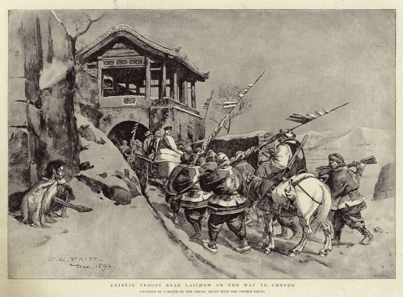 Chińskie wojska w pobliżu Laichow w drodze do Chefoo autorstwa Charles Edwin Fripp