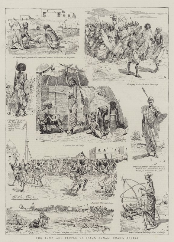 Miasto i ludność Zaila, wybrzeże Somalii, Afryka autorstwa Charles Edwin Fripp