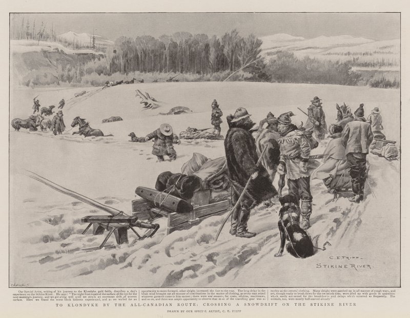 Do Klondyke drogą ogólnokanadyjską, przez zaspę śnieżną na rzece Stikine autorstwa Charles Edwin Fripp