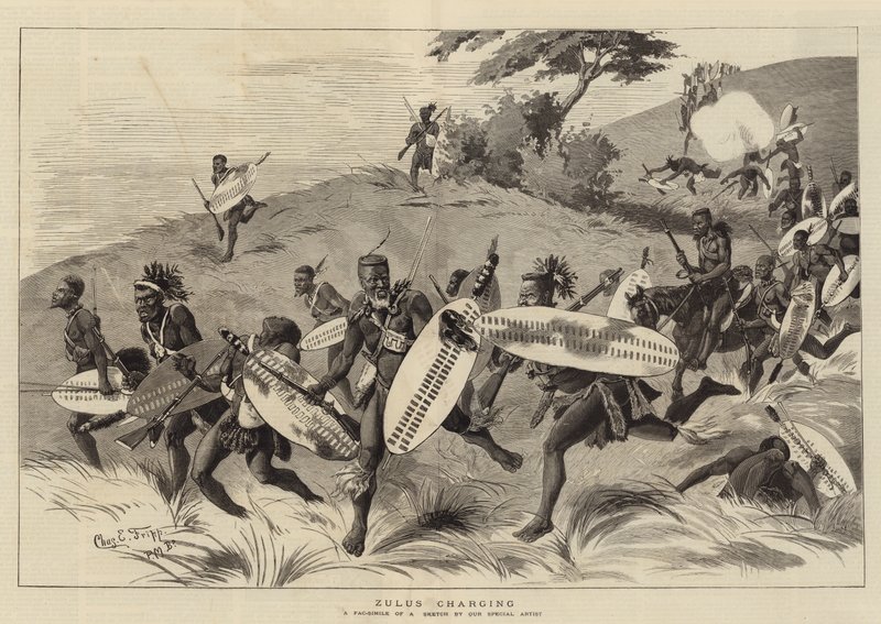 Zulus Charging autorstwa Charles Edwin Fripp