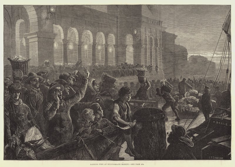 Lądowanie ryb na targu Billingsgate autorstwa Charles J. Staniland