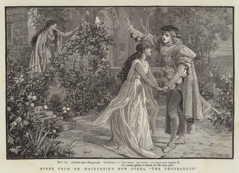 Scena z nowej opery pana Mackenzie, The Trubadour autorstwa Charles J. Staniland