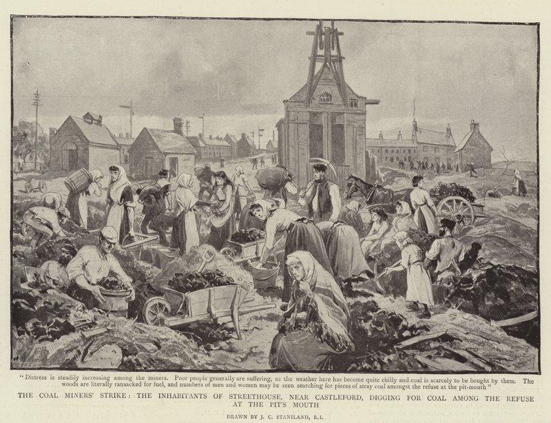 Strajk górników węgla, mieszkańcy Streethouse, niedaleko Castleford, kopanie węgla wśród Odpadów w Ustach Pit autorstwa Charles J. Staniland