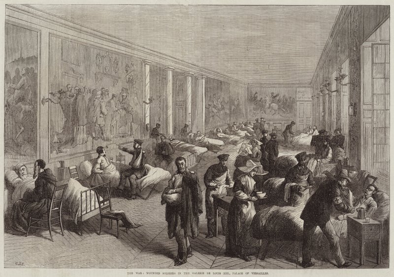 Wojna, ranni żołnierze w Galerie de Louis XIII, Pałac Wersalski autorstwa Charles J. Staniland