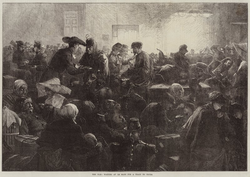 Wojna, oczekiwanie w Le Mans na pociąg do Tours autorstwa Charles J. Staniland
