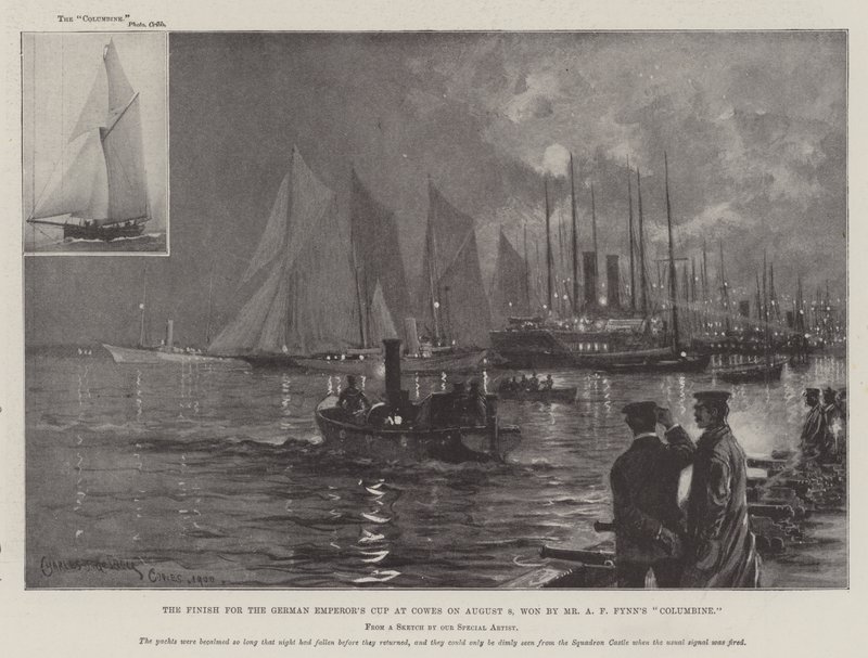 Finisz o Puchar Cesarza Niemiec w Cowes w dniu 8 sierpnia, wygrany przez Columbine pana AF Fynna autorstwa Charles John de Lacy