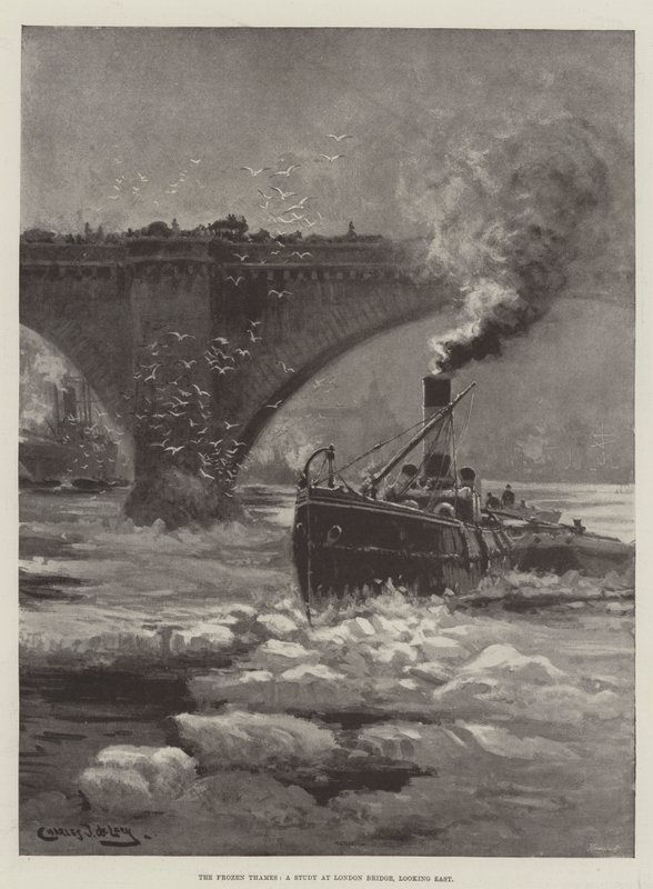 Zamarznięta Tamiza, studium przy London Bridge, patrząc na wschód autorstwa Charles John de Lacy