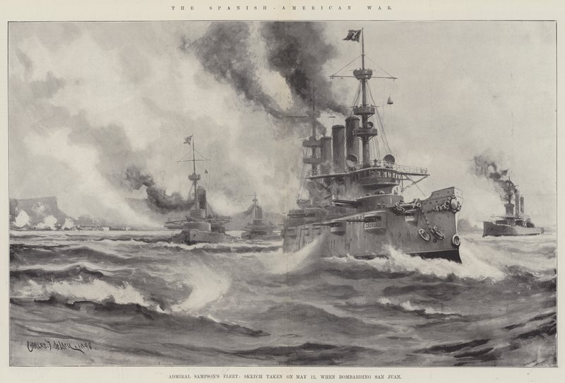 Wojna hiszpańsko-amerykańska, Flota Admirała Sampsona, Szkic wykonany 12 maja podczas bombardowania San Juan autorstwa Charles John de Lacy