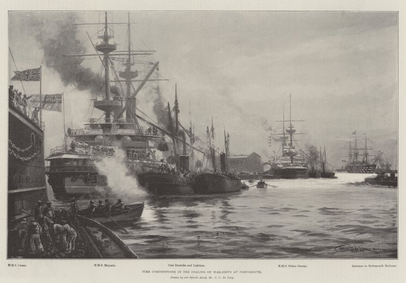 Zawody czasowe w zatopieniu okrętów wojennych w Portsmouth autorstwa Charles John de Lacy