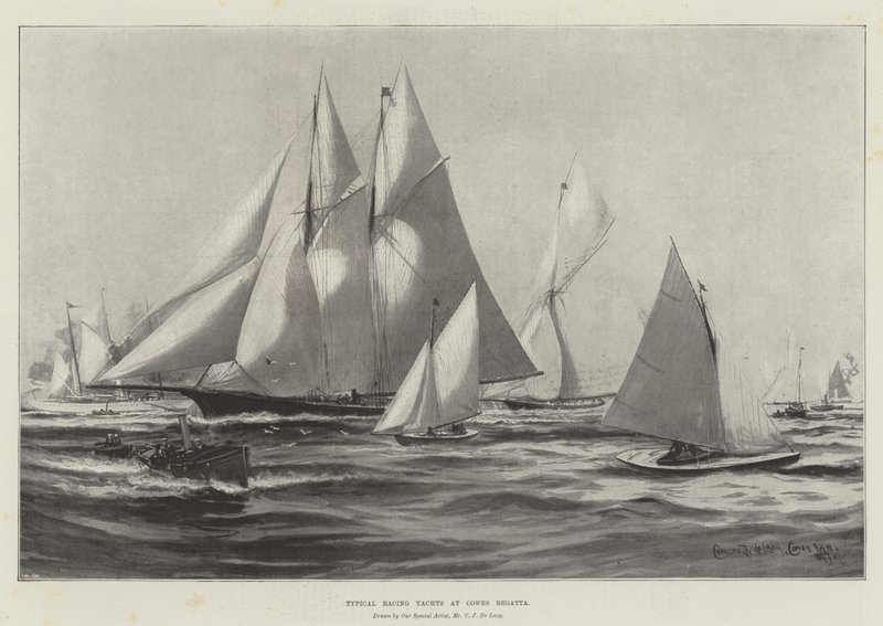 Typowe jachty regatowe na regatach w Cowes autorstwa Charles John de Lacy