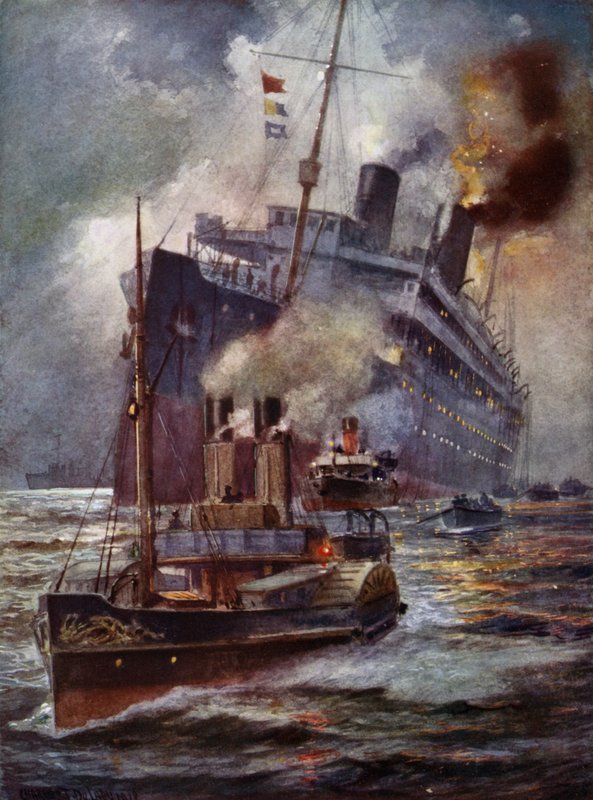 Torpedowany liniowiec asystował do portu autorstwa Charles John de after Lacy