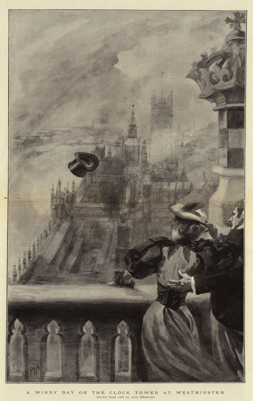 Wietrzny dzień na wieży zegarowej w Westminster autorstwa Charles Paul Renouard