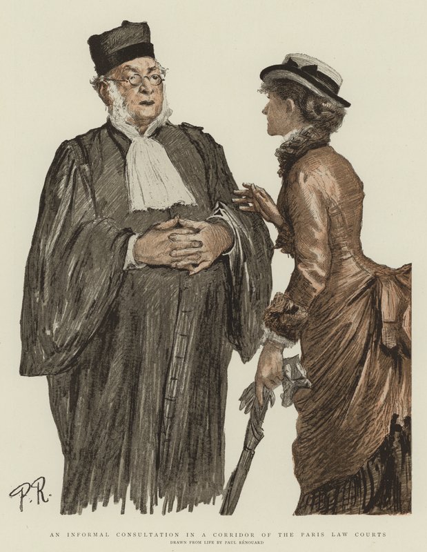 Nieformalna konsultacja w korytarzu sądów paryskich (chromolitho) autorstwa Charles Paul Renouard
