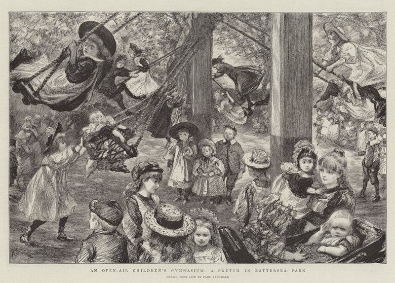 Plenerowe gimnazjum dla dzieci, szkic w Battersea Park autorstwa Charles Paul Renouard