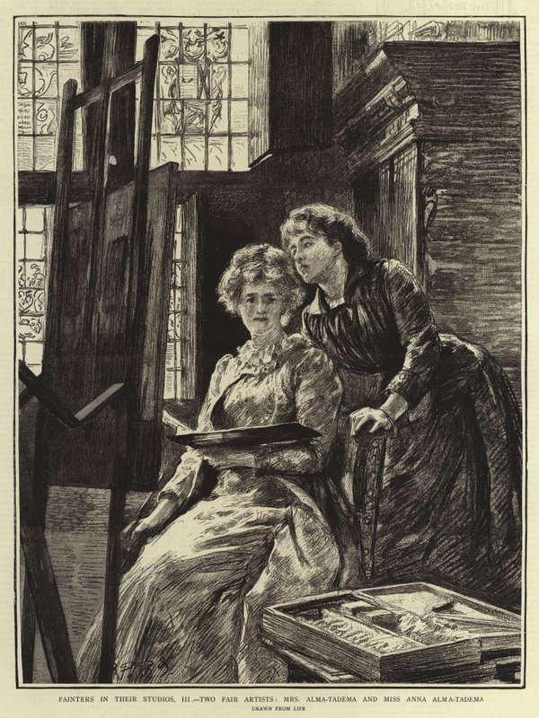 Malarze w pracowniach III, Dwóch Fair Artists, pani Alma-Tadema i panna Anna Alma-Tadema autorstwa Charles Paul Renouard