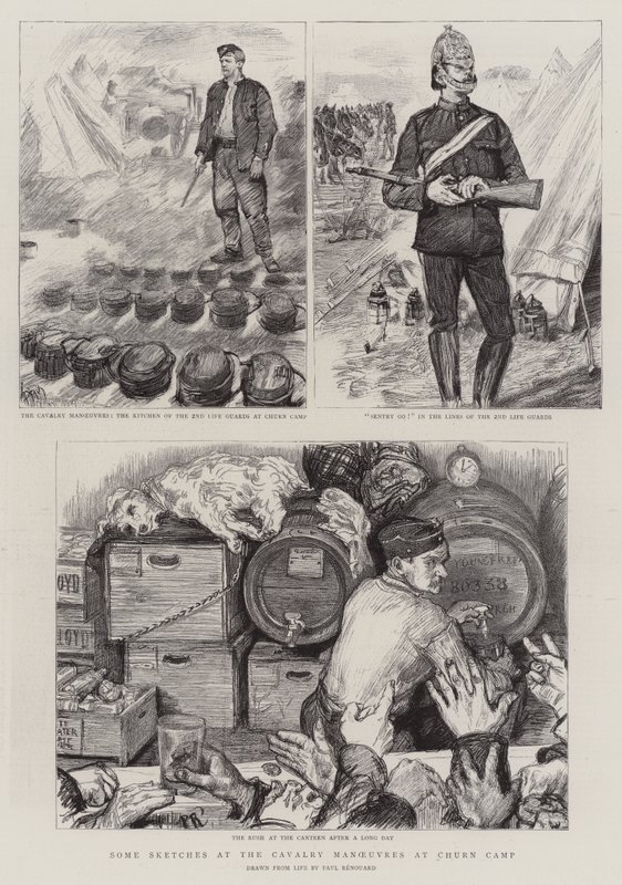 Kilka szkiców z manewrów kawalerii w Churn Camp autorstwa Charles Paul Renouard