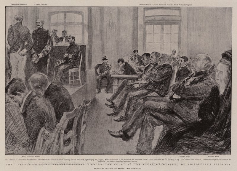 Proces Dreyfusa w Rennes, ogólny widok sądu na zakończenie dowodu generała de Boisdeffre autorstwa Charles Paul Renouard