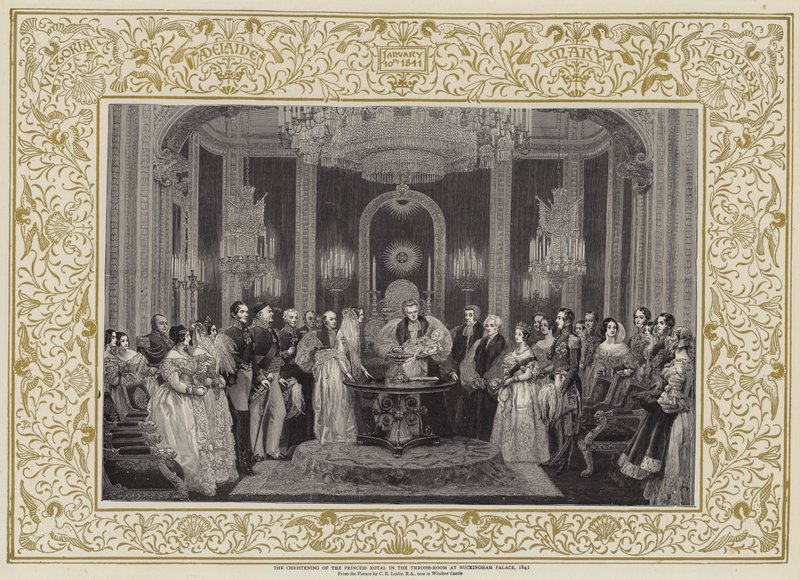 Chrzest księżniczki królewskiej w sali tronowej pałacu Buckingham, 1841 r. autorstwa Charles Robert Leslie
