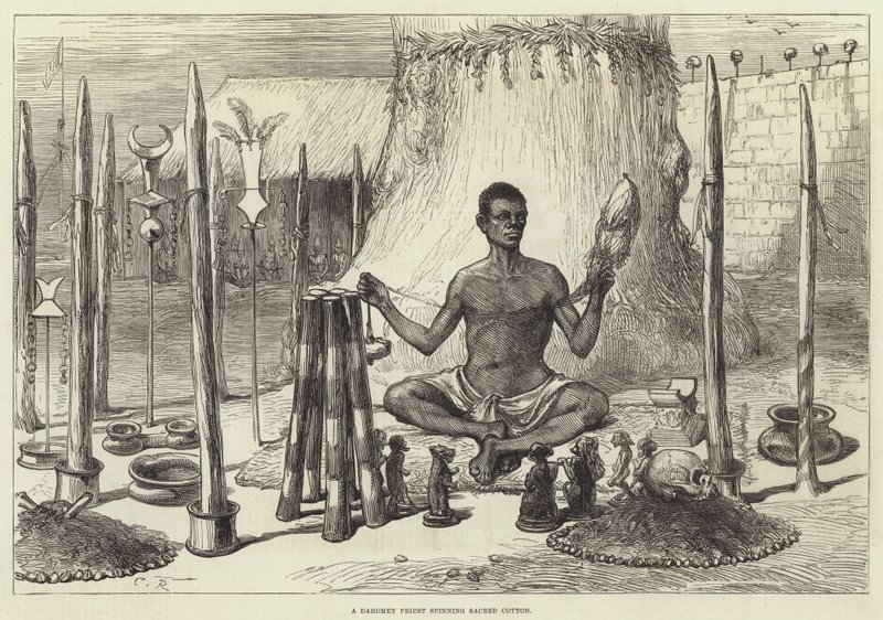 Kapłan Dahomey przędzie Świętą Bawełnę autorstwa Sir John Charles Robinson