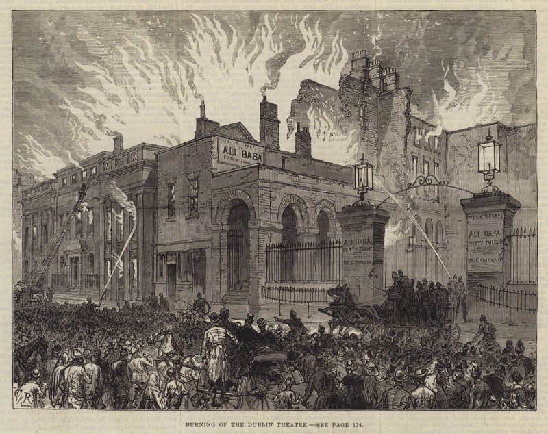 Spalenie Teatru w Dublinie autorstwa Sir John Charles Robinson