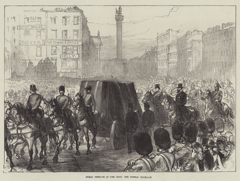 Dublińskie Obsequies Lorda Mayo, procesja pogrzebowa autorstwa Sir John Charles Robinson
