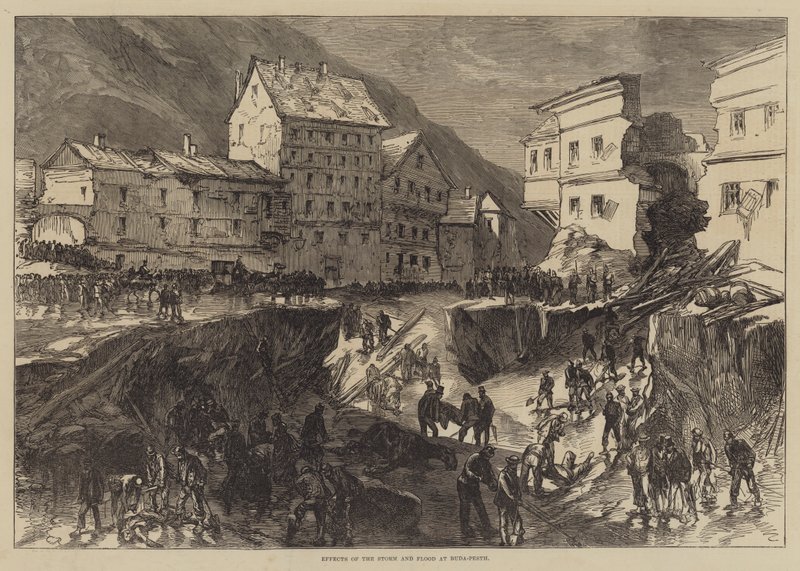 Skutki burzy i powodzi w Buda-Pest autorstwa Sir John Charles Robinson