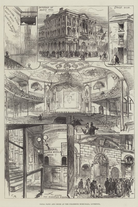 Śmiertelna panika i zmiażdżenie w sali koncertowej Colosseum, Liverpool autorstwa Sir John Charles Robinson