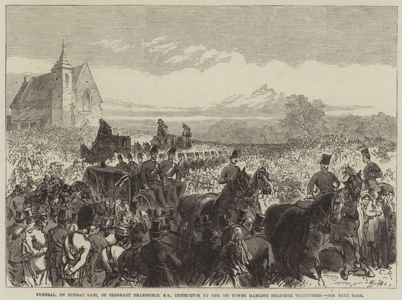 Pogrzeb, w ostatnią niedzielę, sierżanta Dransfielda, RE, instruktora 1. Ochotników Inżynierów w Tower Hamlets autorstwa Sir John Charles Robinson