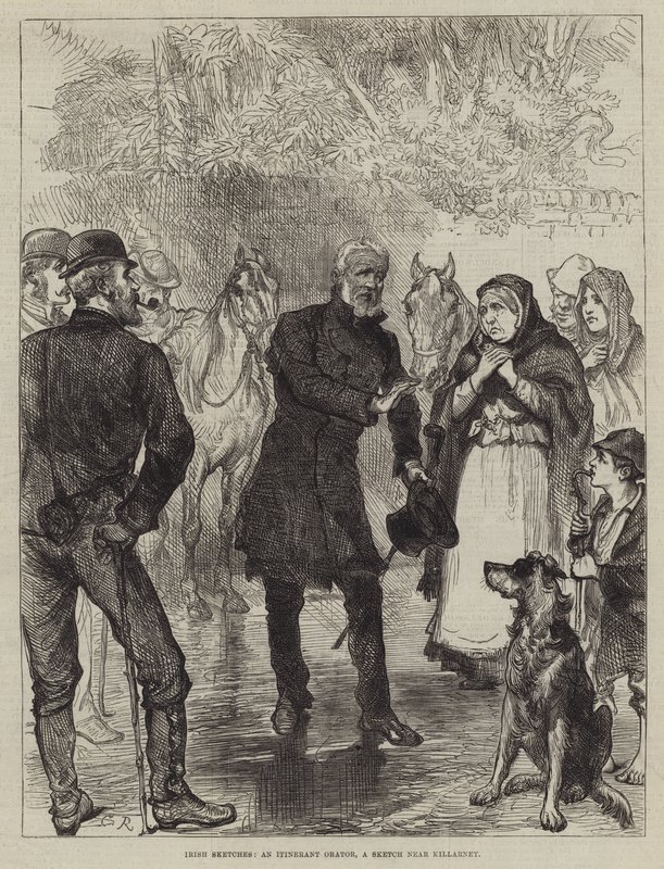Irlandzkie szkice, wędrowny mówca, szkic w pobliżu Killarney autorstwa Sir John Charles Robinson