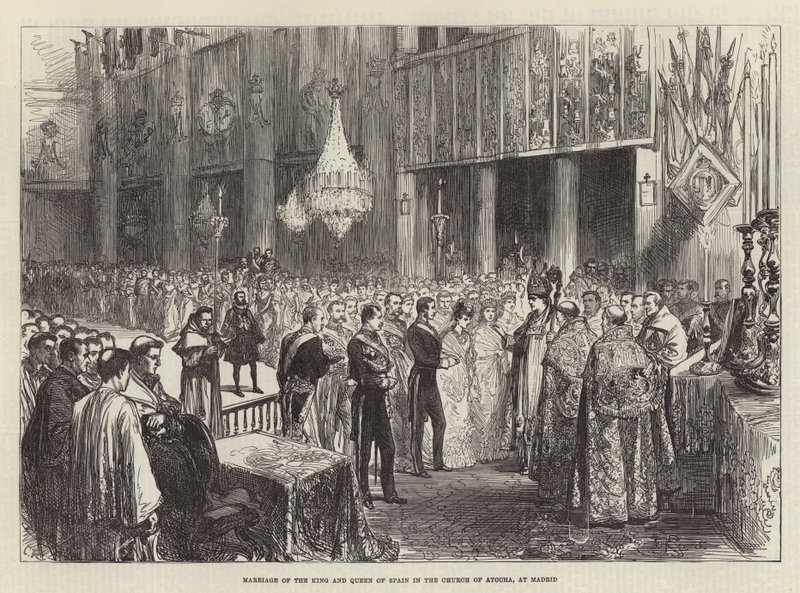 Ślub króla i królowej Hiszpanii w kościele Atocha w Madrycie autorstwa Sir John Charles Robinson
