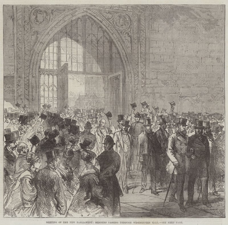 Posiedzenie Nowego Parlamentu, posłowie przechodzą przez Westminster Hall autorstwa Sir John Charles Robinson