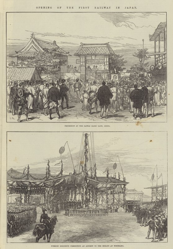 Otwarcie Pierwszej Kolei w Japonii autorstwa Sir John Charles Robinson