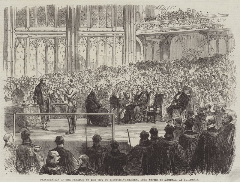Prezentacja wolności miasta generałowi porucznikowi Lordowi Napierowi z Magdali w Guildhall autorstwa Sir John Charles Robinson