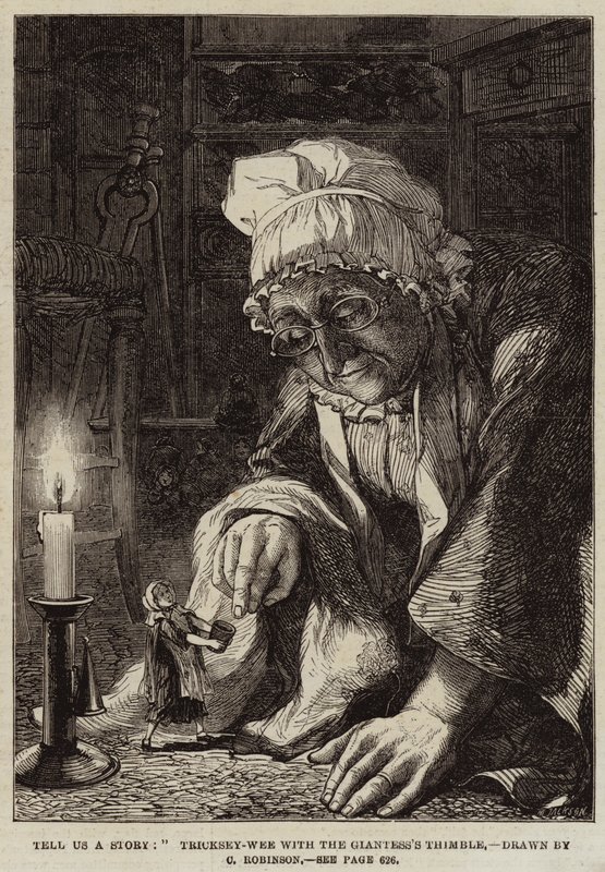 Opowiedz nam historię, Tricksey-Wee z naparstkami olbrzymki autorstwa Sir John Charles Robinson