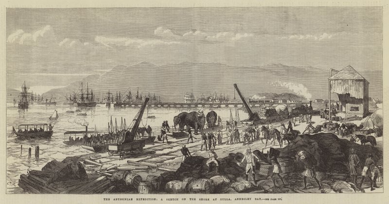Ekspedycja abisyńska, szkic na brzegu w Zulla, Annesley Bay autorstwa Sir John Charles Robinson