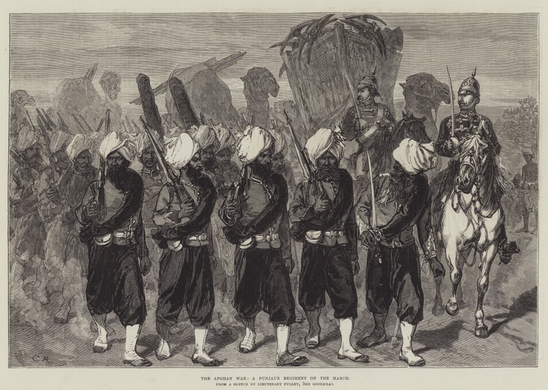 Wojna afgańska, pułk pendżabski w marcu autorstwa Sir John Charles Robinson